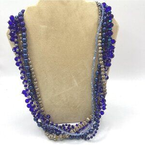 Multi-Strand Gemstone, Crystal, Brass Bead Necklace-Exotic Elegant Hand Made